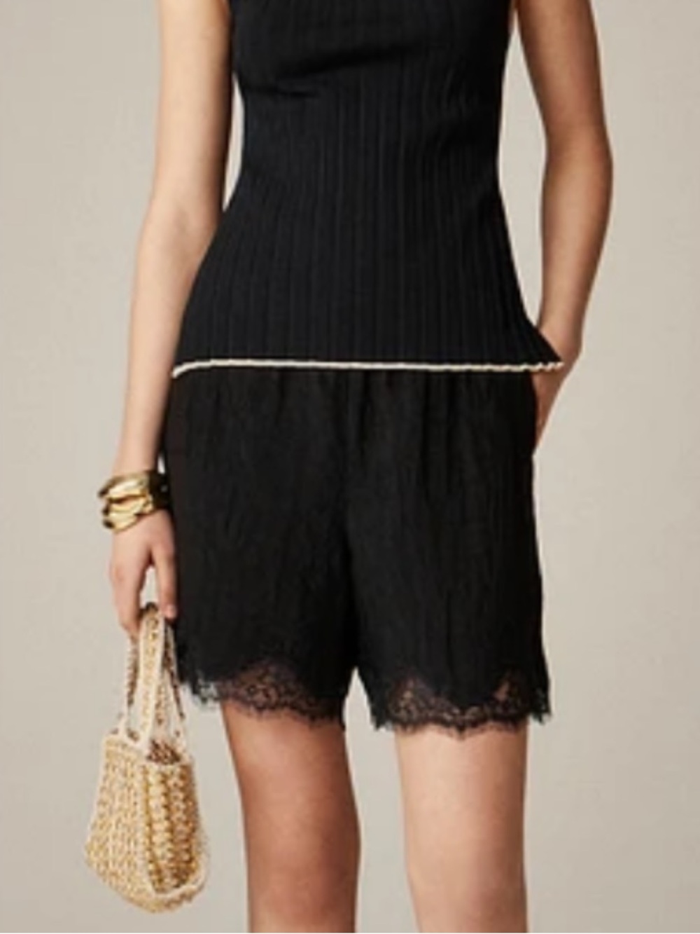 J. Crew 5” Stratus Black Lace-Trim Bermuda Shorts
